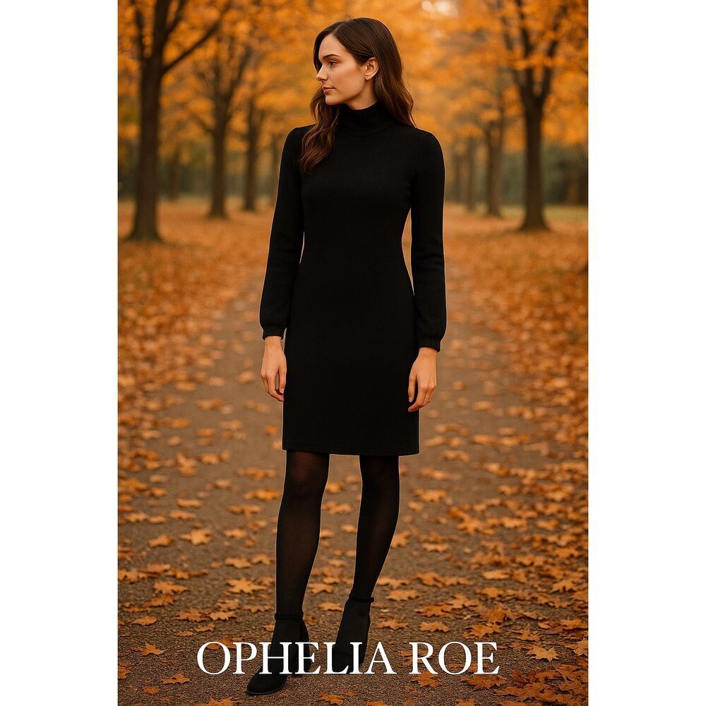 NWT Ophelia Roe Solid Black Ribbed Dress Sz. L